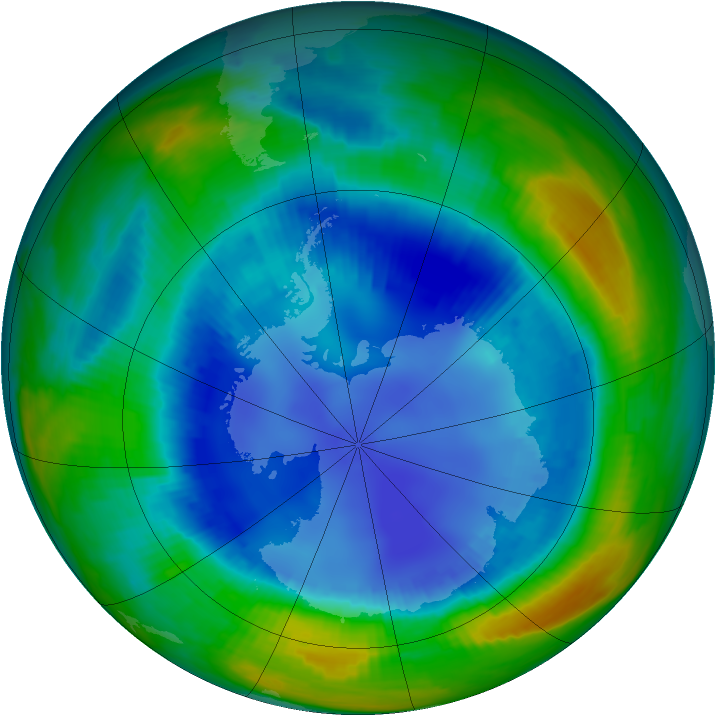 Antarctic ozone map for 19 August 1999